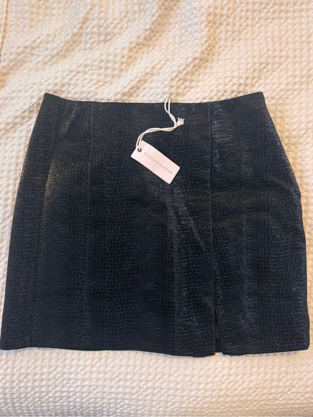Skies Are Blue Black Faux Croc Mini Skirt